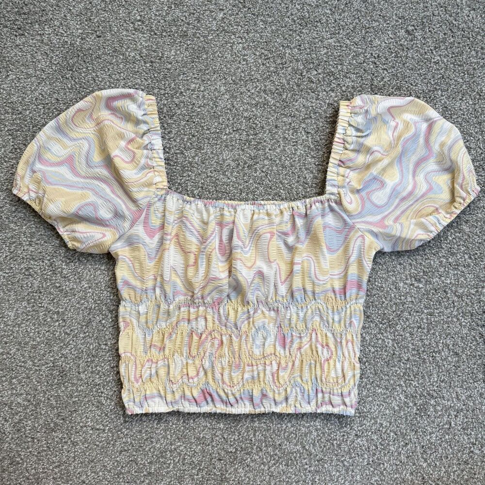 Elodie Blouse Womens Small Pastel Puff Sleeve Square Neck Smocked Cottagecore